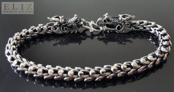 Eliz 925 Sterling Silver DRAGON Clasp Armor Scaled Chain Bracelet 9 inches Heavy 52 grams
