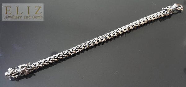 Eliz 925 Sterling Silver DRAGON Clasp Armor Scaled Chain Bracelet 9 inches Heavy 52 grams