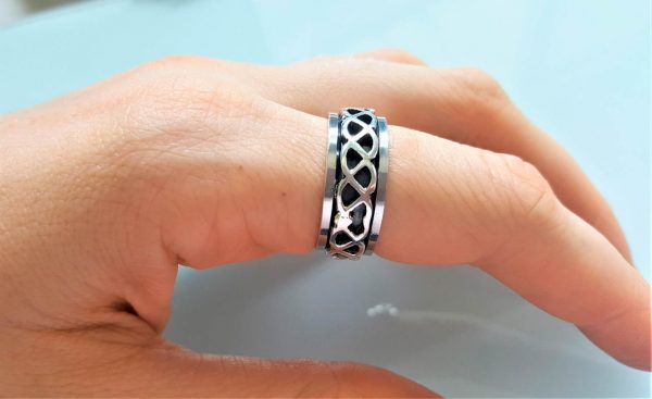 Infinity Knot Spinner Band .925 Sterling Silver Ring Anti Stress Band Fidget Meditation Kinetic Ring