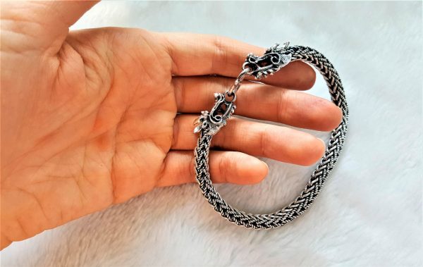Eliz STERLING SILVER 925 Dragon Man's Bracelet Chain Link Bracelet Biker Rocker  9' inch 53 grams