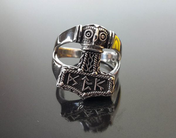 Eliz 925 Sterling Silver Ring Thor's Hammer Mjolnir Viking Scandinavian Norse Runic Amulet Talisman