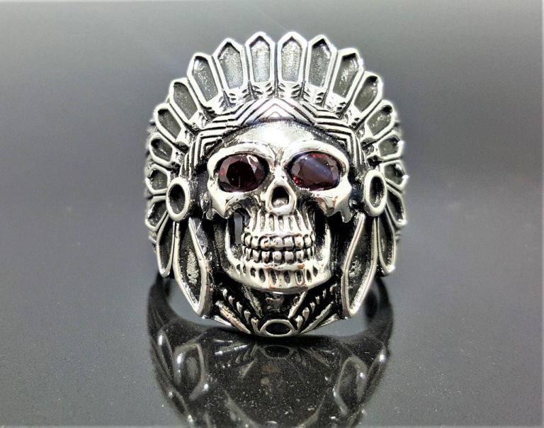 American Indian Skull Tribal Chief Warrior Sterling Silver 925 Ring ...