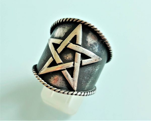 Eliz .925 Sterling Silver Ring Pentagram Star Sacred Symbols 5 pointed star Talisman Protective Amulet Exclusive Gift