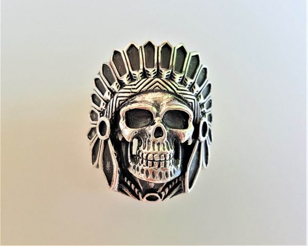 American Indian Skull Chief Warrior Sterling Silver 925 Ring Spirit Amulet Talisman Handmade American Indian 15.4 grams