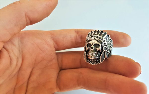 American Indian Skull Chief Warrior Sterling Silver 925 Ring Spirit Amulet Talisman Handmade American Indian 15.4 grams