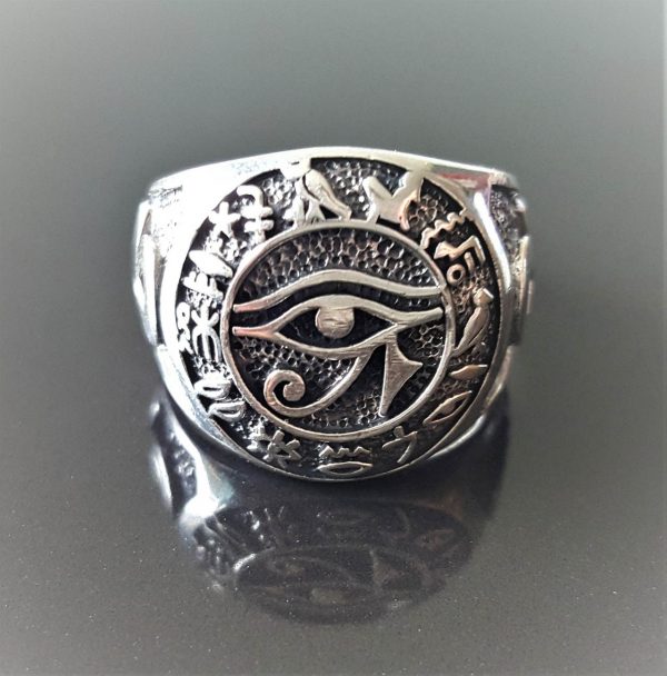 STERLING SILVER 925 Eye of Horus Ring Ancient Egyptian Symbol of Life Ankh Sacred Symbols ELIZ