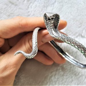 Cobra Snake STERLING SILVER 925 Bracelet Cuff Cleopatra Jewelry Arm Bracelet Talisman Amulet Good Luck 20 grams Adjustable
