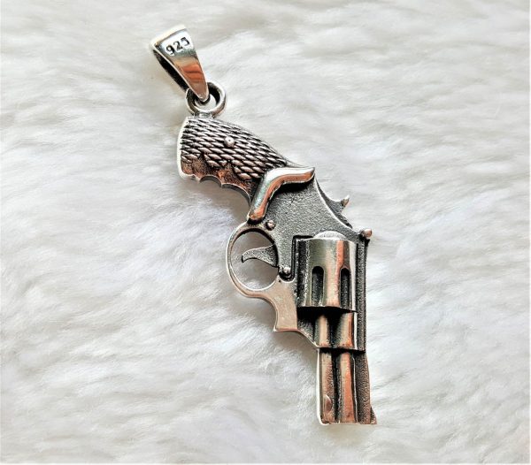 Silver Revolver Gun Pendant