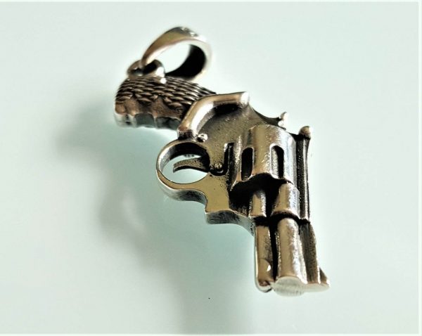 Silver Revolver Gun Pendant