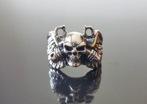 Skull Ring 925 STERLING SILVER Winged Piston Head Punk Goth Rock Biker Wing Exclusive Design