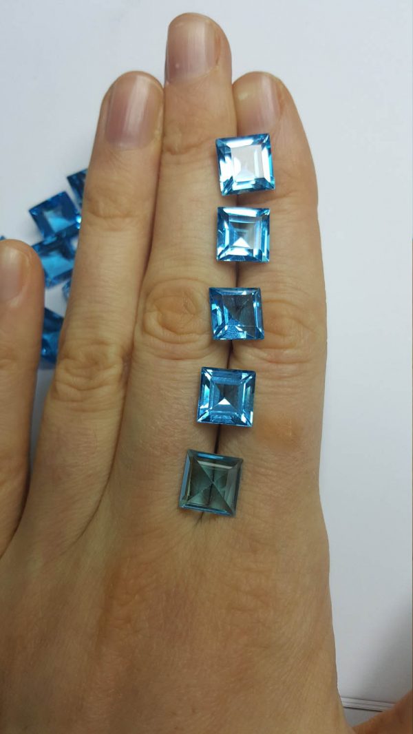 SWISS Blue Topaz Grade AAA Genuine Natural Bright Blue Excelent Quality Square 10 mm Faceted LOOSE Gemstone Wholesale