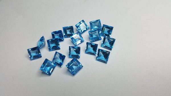 SWISS Blue Topaz Grade AAA Genuine Natural Bright Blue Excelent Quality Square 10 mm Faceted LOOSE Gemstone Wholesale