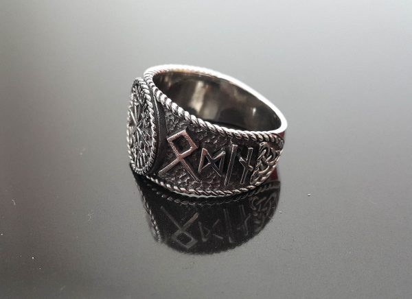 Eliz 925 Sterling Silver Ring Vegvisir Runic Compass Runes Aegishjalmur Vegvisir Pagan Celtic Knot Talisman Amulet Norse Viking