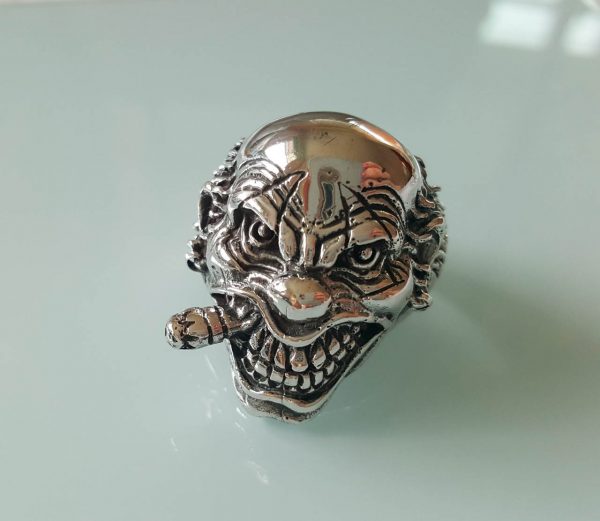 925 STERLING SILVER Smoking Joker Superhero Character Ring Handmade Exclusive Design Heavy 26 grams Large Ring