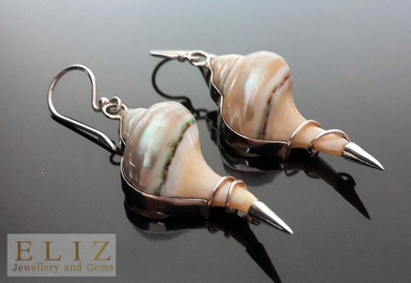Eliz Sterling Silver Earrings Natural Ocean Shell Swirl gift