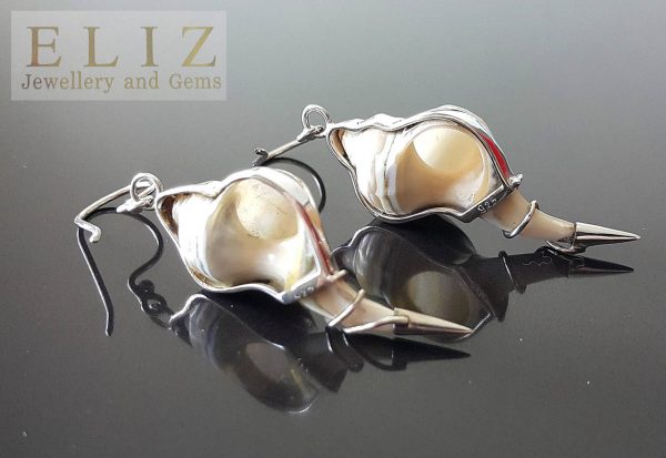 Eliz Sterling Silver Earrings Natural Ocean Shell Swirl gift