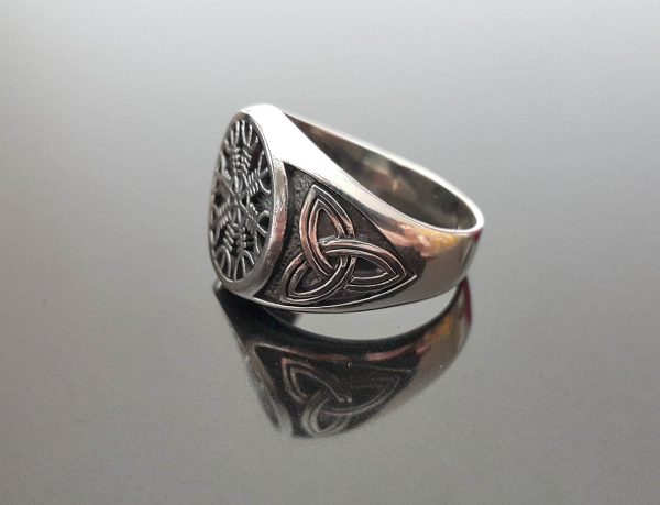 925 Sterling Silver Ring Helm of Awe Runic Compass Aegishjalmur Pagan Sacred Icelandic Magical Stave Talisman Amulet Norse Viking ELIZ