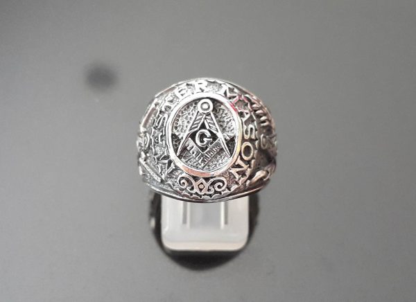 Eliz 925 Sterling Silver MASTER MASON Ring Illuminati Masonic Sacred Symbols G Letter Geometry Mason Symbol Amulet Talisman