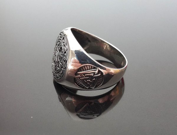 925. Sterling Silver Ring Valknut Helm of Awe Triangles Pagan Viking Sacred Symbols Talisman Amulet