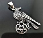 STERLING SILVER 925 Raven Pentagram Pendant Pentacle Five Pointed Star Occult Symbols Totem Animal Talisman Amulet