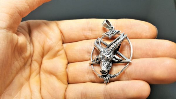 Sterling Silver 925 Pentagram Star Ram's Head Occult Pendant Sacred Symbols Baphomet Goat Gothic Medieval Gothic Gift ELIZ