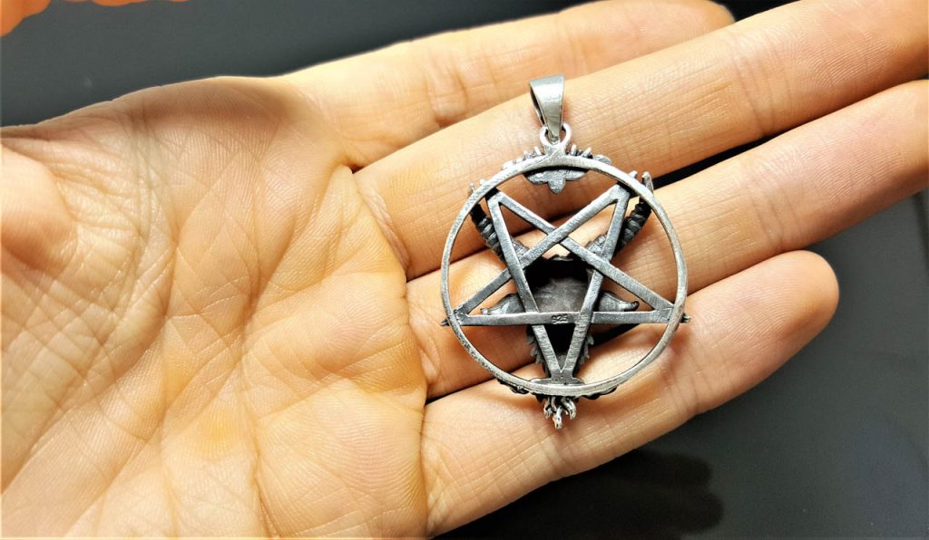 Sterling Silver 925 Pentagram Star Ram S Head Occult Pendant Sacred