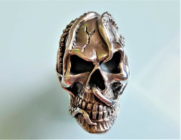 Eliz 925 Sterling Silver Octo Skull Ring  Octopus Burried Treasure Pirate Deep Sea Rocker Goth Bling Heavy 28 grams