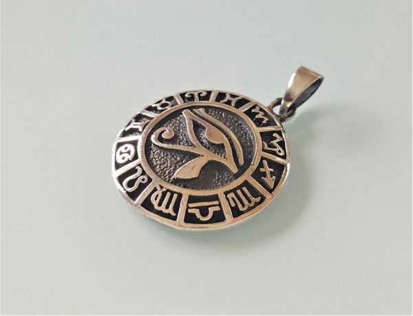 Eliz 925 Sterling Silver Pendant Eye of Horus Ancient Egyptian Talisman Horoscope Zodiac Astrology Egyptian Symbol of Protection Royal Power