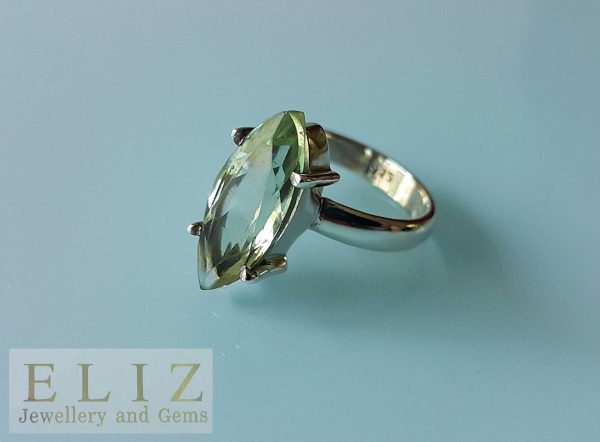 Eliz 925 Sterling Silver Genuine Brazilian Prasiolite Green Amethyst Marquise Shape Ring