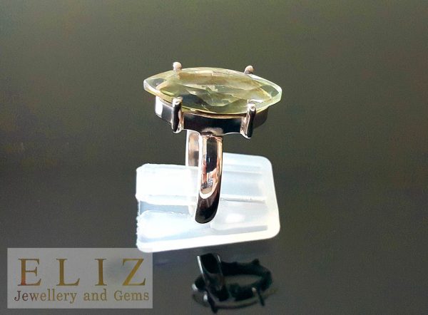 Eliz 925 Sterling Silver Genuine Brazilian Prasiolite Green Amethyst Marquise Shape Ring