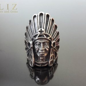Eliz 925 Sterling Silver Handmade American Indian Chief Ring Exclusive Design Talisman Amulet 15 grams