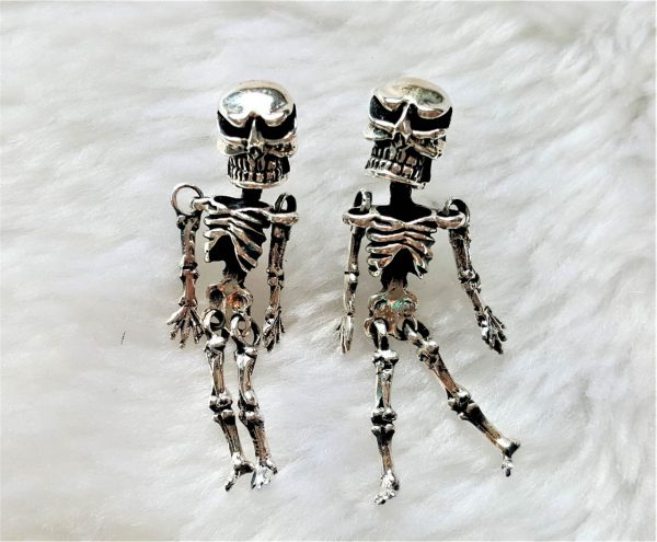 Eliz 925 Sterling Silver Skeleton Earrings Stud Skull Punk Goth Rock Biker Exclusive Design