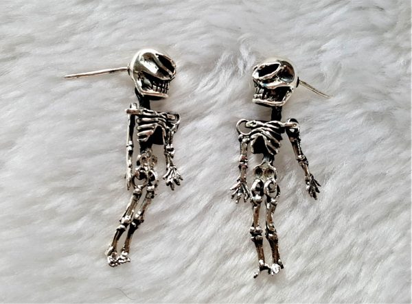 Eliz 925 Sterling Silver Skeleton Earrings Stud Skull Punk Goth Rock Biker Exclusive Design