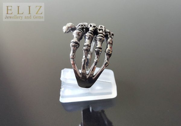Eliz 925 Sterling Silver Skeleton Hand Skull Knuckles Ring Punk Goth Rock Biker