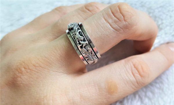 Ouroboros Spinner Ring STERLING SILVER 925 Chinese DRAGON eating tail Unisex Harmony Anti Stress Fidget Meditation Kinetic