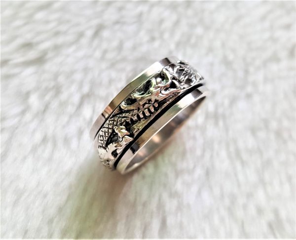 Ouroboros Spinner Ring STERLING SILVER 925 Chinese DRAGON eating tail Unisex Harmony Anti Stress Fidget Meditation Kinetic