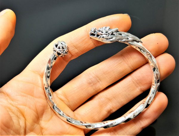 STERLING SILVER 925 Ouroboros Bracelet Dragon eating Tail Ancient Symbol Talisman Amulet Good Luck 35 grams