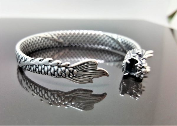STERLING SILVER 925 Ouroboros Bracelet Dragon eating Tail Ancient Symbol Talisman Amulet Good Luck 40 grams