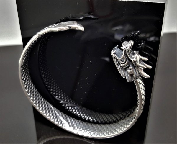 STERLING SILVER 925 Ouroboros Bracelet Dragon eating Tail Ancient Symbol Talisman Amulet Good Luck 40 grams