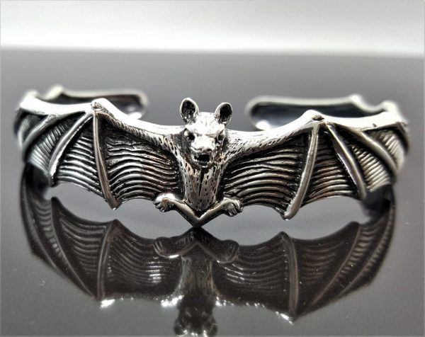 Bat 925 Sterling Silver Bracelet Cuff Vampire Goth Rock Biker Exclusive Design Adjustable 28 Grams
