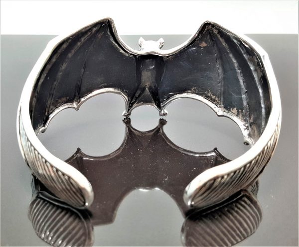 Bat 925 Sterling Silver Bracelet Cuff Vampire Goth Rock Biker Exclusive Design Adjustable 55 Grams