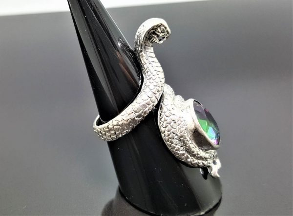 STERLING SILVER 925 Mystic Quartz Cobra Snake Ring Natural Gemstone Talisman Amulet