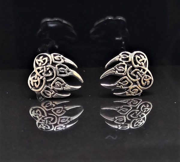 STERLING SILVER 925 Bear Paw Claw Stud Earrings Viking Talisman Protective Celtic Amulet Sacred Symbol
