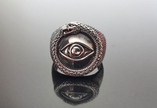 STERLING SILVER 925 Ouroboros Ring All Seeing Eye Snake Eating Tale Talisman Amulet Ancient Symbol
