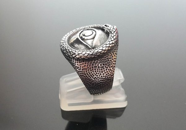STERLING SILVER 925 Ouroboros Ring All Seeing Eye Snake Eating Tale Talisman Amulet Ancient Symbol