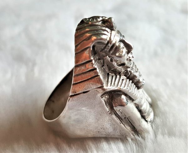 925 STERLING SILVER PHARAOH Tutankhamun Egyptian Sphinx Ring Ancient Egypt King Son of God Talisman Amulet Sacred Symbol Handmade