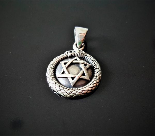 Eliz Protective Talisman .925 Sterling Silver Star of David Ouroboros Snake eating Tail Sacred Symbols