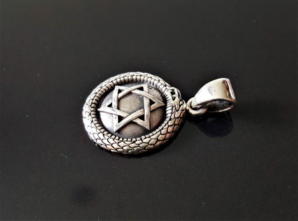 Eliz Protective Talisman .925 Sterling Silver Star of David Ouroboros Snake eating Tail Sacred Symbols