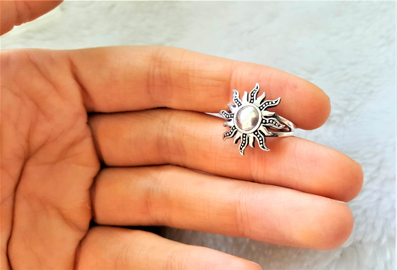 Sun Ring STERLING SILVER 925 Celestial Divine Talisman Protective