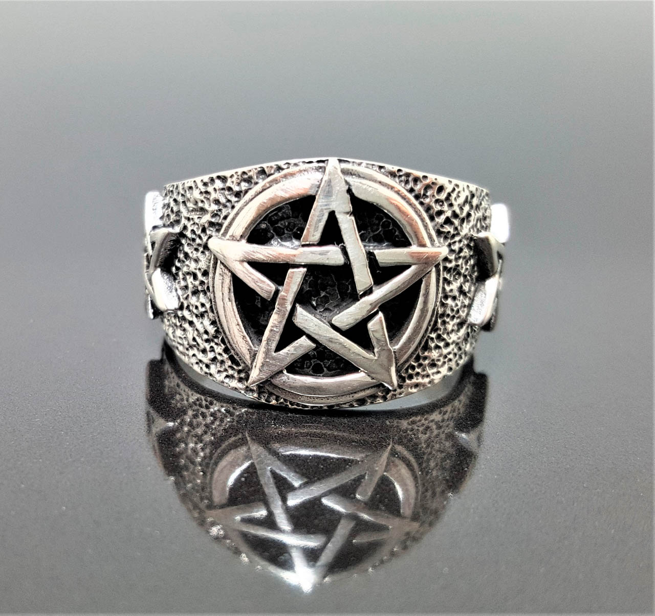 925 Sterling Silver Ring Pentagram Star Pentacle Sacred Symbols 5 ...
